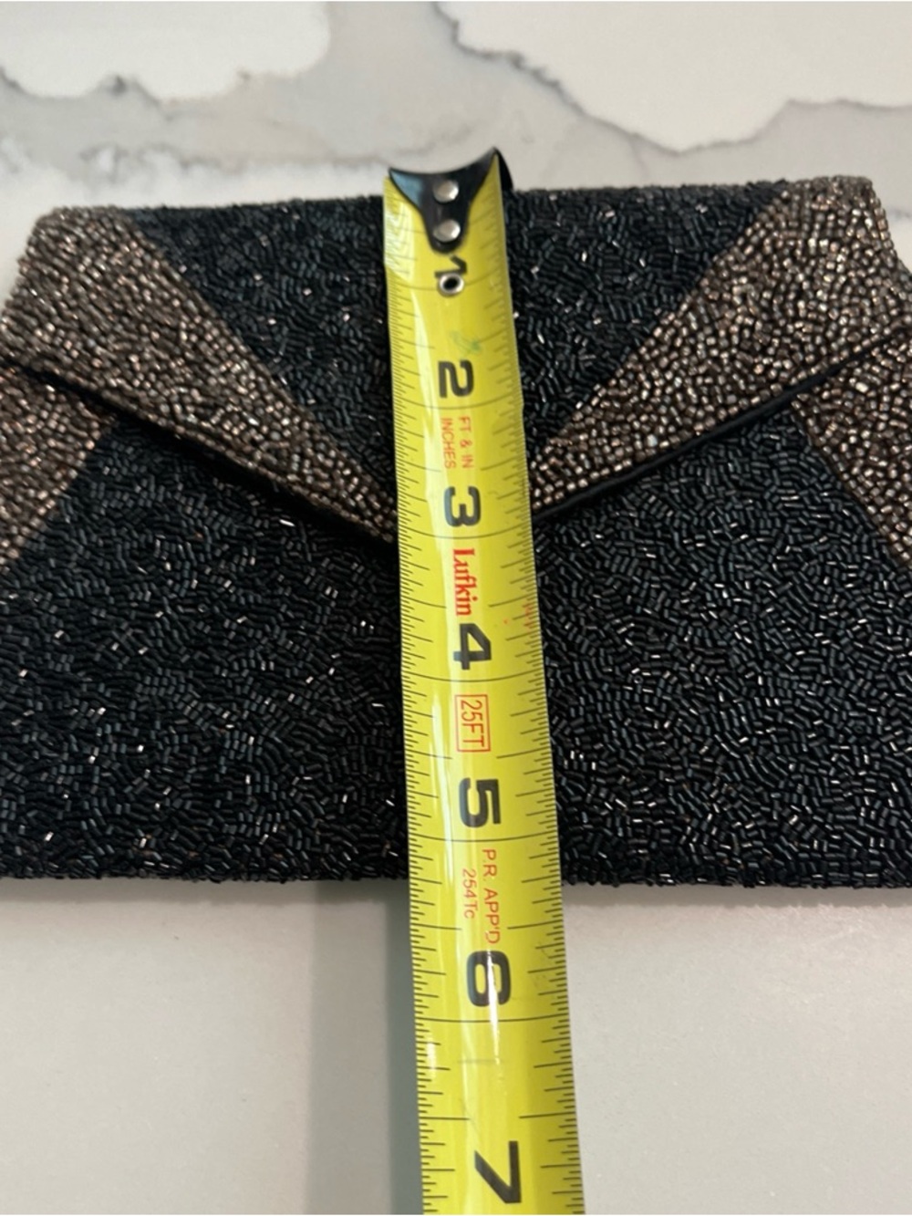 Black Beaded Evening Clutch Brass Color Accents Unique Made in France Chic - Picture 11 of 11